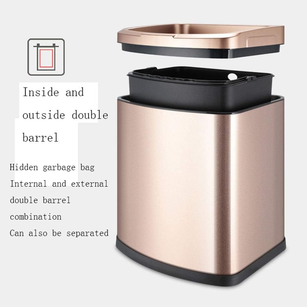Trash Can Brushed Stainless Steel Square Storage Box, 7 Liters / 1.9 Gallons Bathroom(White,9L)