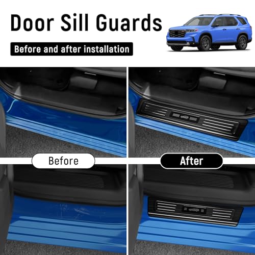 YOJOJOCO 4PCS Door Sill Protector for Honda Pilot 2025 2024 2023 Accessories Black Brushed Stainless Steel Front and Rear Door Car Pedal Kick Guards Protection