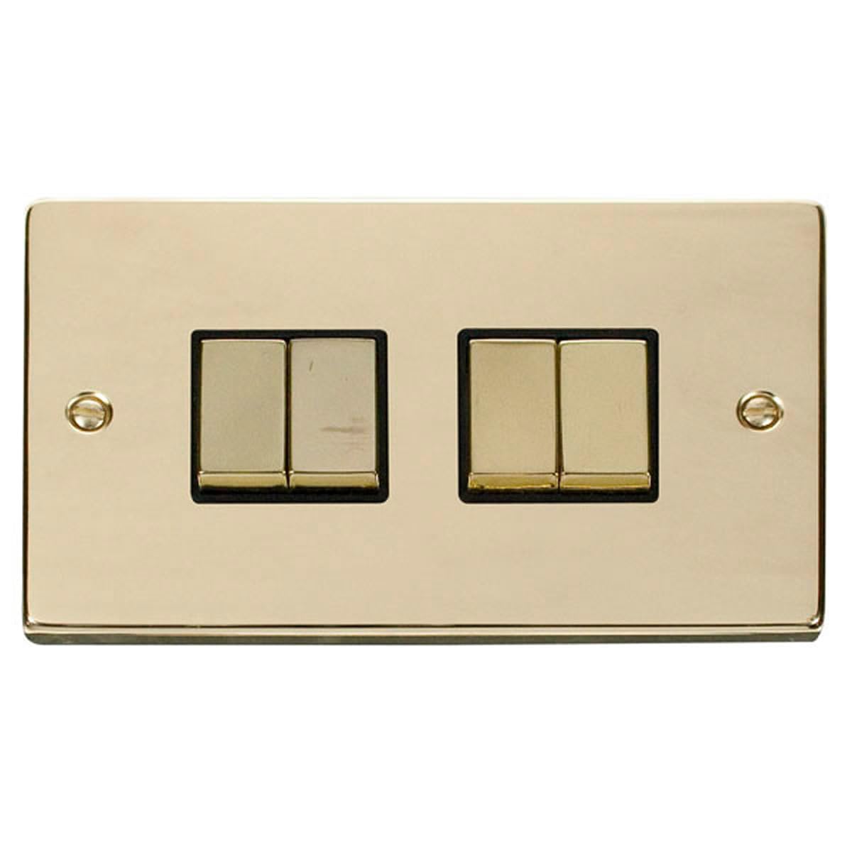 Polished Brass 10A 4 Gang 2 Way Ingot Light Switch - Black Insert