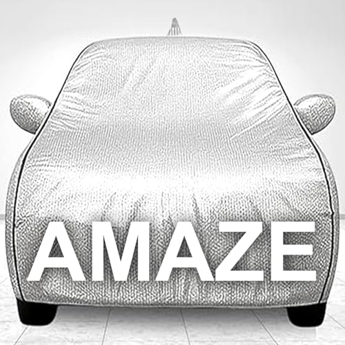 Image of 100% Waterproof Car Cover for Amaze UV Protection, Dustproof, Windproof | Custom Fit with Mirror Pockets, Belt & Buckle | All Weather Outdoor Body Cover(Silver)