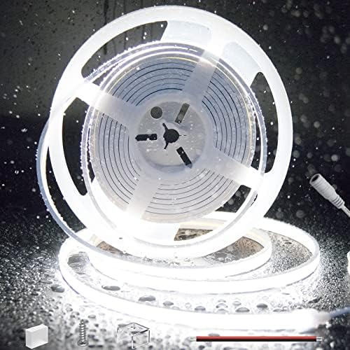 COB LED Strip Daylight White 6000K DC24V,PAUTIX 5M 504LEDs/M Waterproof IP67 Neno Strip Lights CRI90+ Flexible Silicone DIY Light Tape for Indoor Outdoor Lighting Decoration(Power Supply NOT Included)