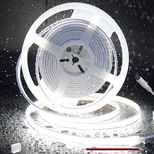Pautix Cob Led Strip Neon Rope Light 16.4Ft/5M, 6000K Daylight White 504 Leds/M 24V,Silicone Led Neon Light Ip68 Waterproof For Outdoor Indoor Lighting Decor(Power Supply Not Included) #TOP29