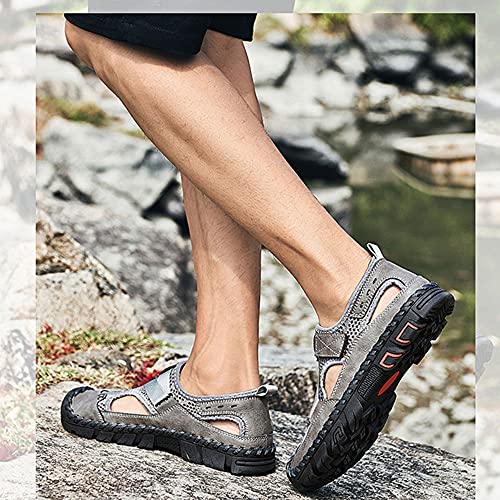 QINGCOMFACAI Mens Summer Casual Closed Toe Leather Handmade Sandals Outdoor Fisherman Beach Shoes For Outdoor Walking Driving4