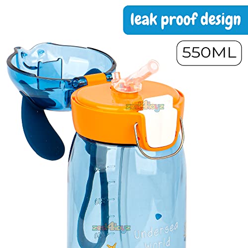 Image of Zest 4 Toyz Bunny Ear Water Bottle for Kids Leak-Proof Sipper Bottle with Flip Straw BPA-Free Portable School Bottle with Strap for Boys & Girls- Blue (550ML)