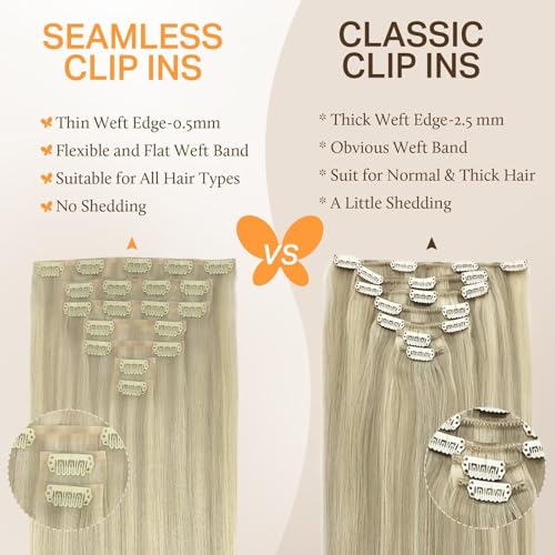 Image of DOORES Clip in Hair Extensions Real Human Hair, Ash Blonde Highlighted Platinum Blonde 130g 7pcs 18 Inch Clip in Virgin Extensions Invisible Edge Remy Silky Weft