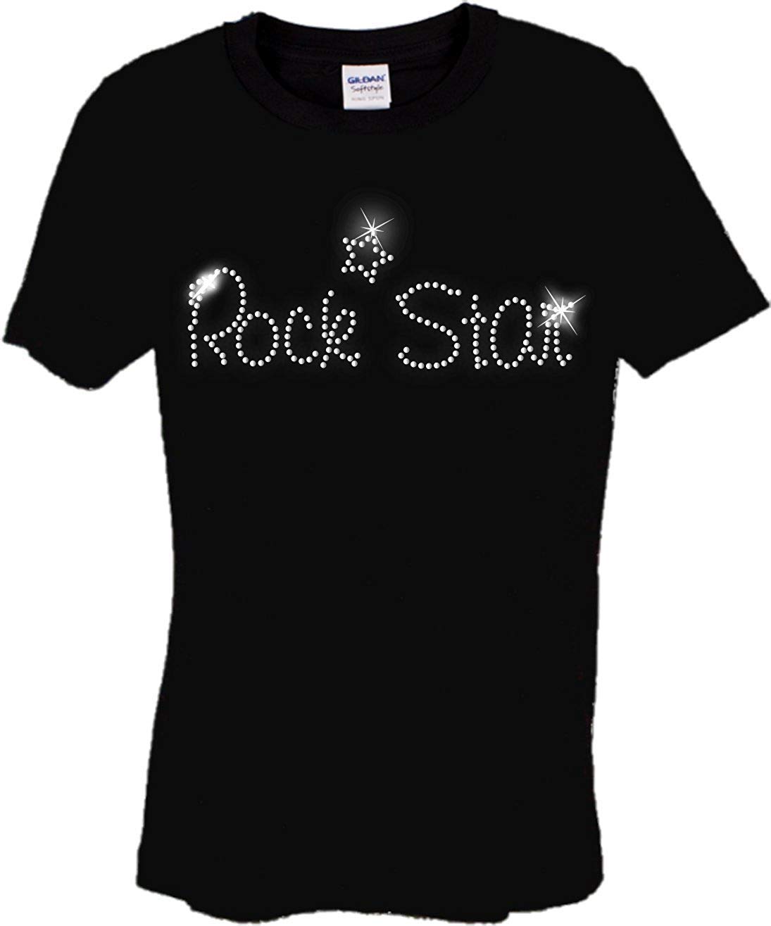 Rock Star Childrens T Shirt - Kids Rhinestone Crystal Dance Design - (Age 3 to 15) (7-8 Years) Black