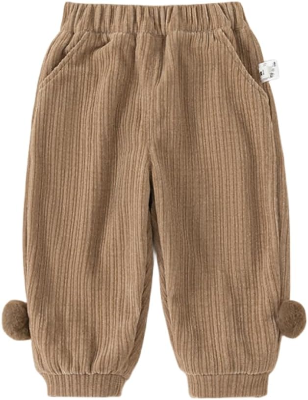 Toddler Boys Girls Cotton Casual Solid Wool Ball Pockets Pants Athletic Fall Winter Padded Leisure Jogger Sweatpants