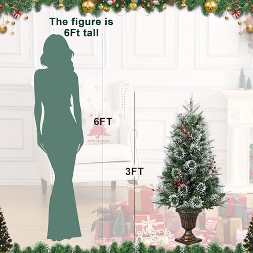 GAOMON 3 Ft Christmas Tree with 78 Multicolor Led Lights, Pre-Lit Artificial Christmas Trees with Potted Base, Snow Flocked, 8 Lighting Modes, Battery Operated, Xmas Tree for Home Decor
