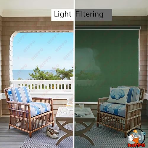 Image of HIPPO 180 GSM HDPE Outdoor Balcony Roller Blind, UV & Dust Protection Corded Roll Up and Down Light Filtering Blinds for Garden (Olive-Green, 3FTX9FT)