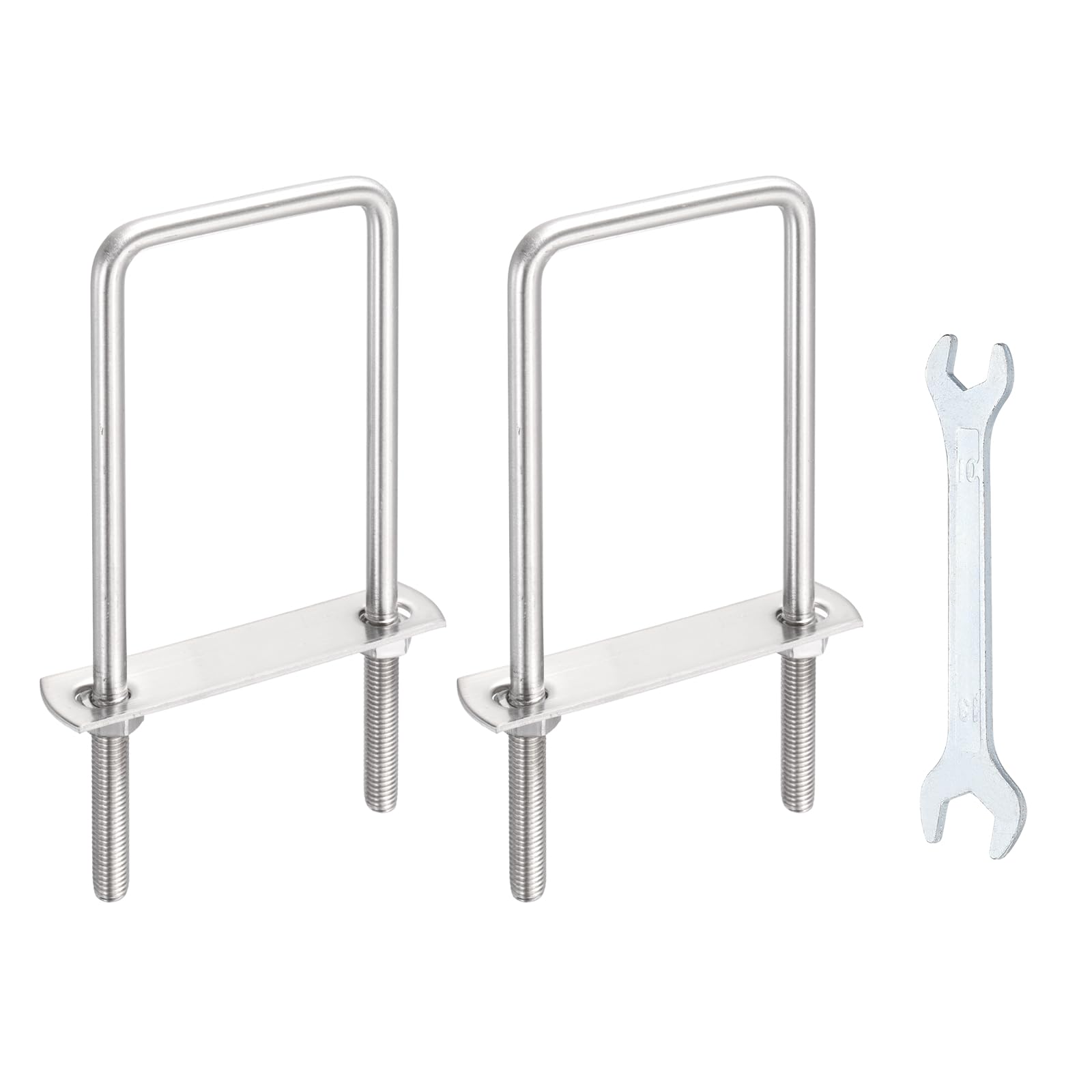 sourcing map 2 Sets M8 Square U-Bolts, 2.36"(60mm) Inner Width 4.7"(120mm) Length 304 Stainless Steel U Clamp Bolts with Nuts, Plates and Wrench for Trailer Ski Boat Fishing Boat