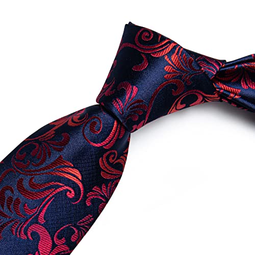 Image of DiBanGu Mens Paisley Tie Sets Silk Jacquard Woven Floral Necktie and Pocket Square Cufflinks Wedding Business Party