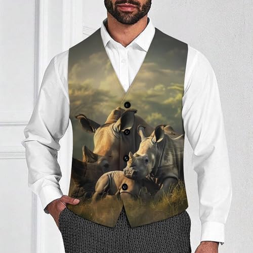 Rhino Animal Mens Suit Vest Slim Fit Business Dress Vest Waistcoat2
