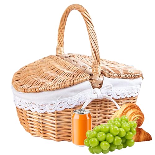 Eoixuqba Gewebter Picknickkorb mit Griff, leerer handgewebter Korb,...