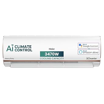 Haier 1 Ton 4 Star AI Climate Control Smart Split AC (3470W, Triple Inverter, Copper, Wi-Fi, 4-Way Swing, 7 in 1 Convertible, HD Filter, Cools at 60°C, 20 Mtrs Air Throw - HSU13K-PYAIR4BN-INV, White) - image, photos