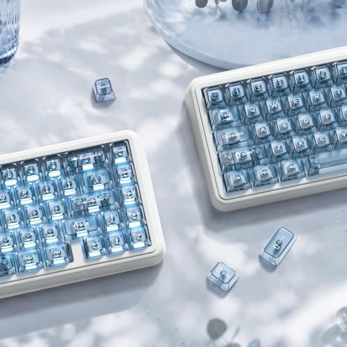 Image of dagaladoo Slate Blue Clear keycaps,Transparent Keyboard keycaps,Jelly Key caps Set,Shine Through keycap,MDA Profile Keyboard caps for Mx Switches Mechanical Keyboard(115key)