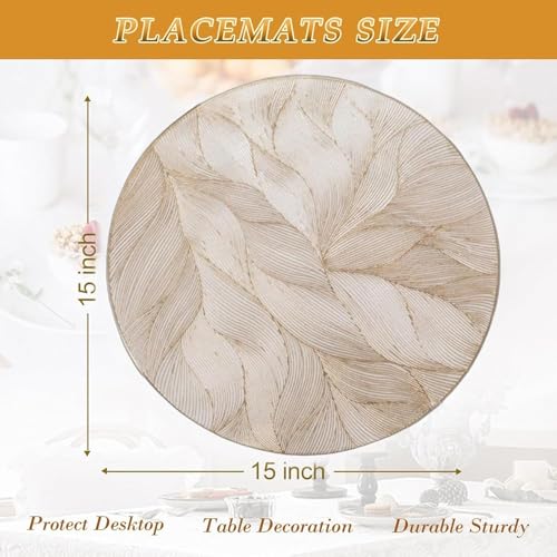 Image of HomeCloud PVC Material Round Shape Table Mat, Dining Table Mat,Table Placemats, Round Mats,Best for Bed-Side Table /Center Table, Dining Table /Shelves (Circle Leaf Flower Gold, Set of 1)
