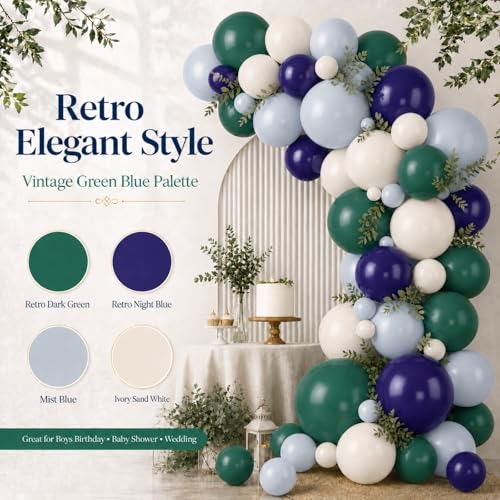 Image of Dark Green Navy Blue Balloons, 50Pcs 12 Inch Ivory White Latex for Party