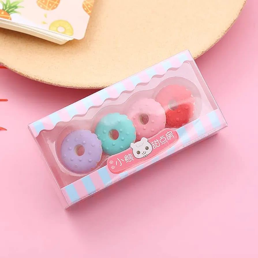 Image of Ice Cream Shaped Eraser Set for Kids, Stationary Set, Rubber for Kids, Kawaii Erasers, Fancy for Birthday Return Gift - Pack of 4 (QH-8418)
