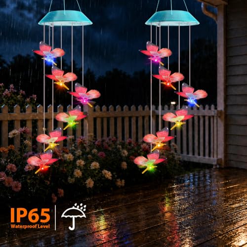 Image of Toodour Solar Wind Chime, Color Changing LED Swaying Butterfly Wind Chimes, Upgrade Butterfly with Fluttering Wings, Waterproof Solar Outdoor Light Decor for Garden Window Patio, Gift for Mom Grandma