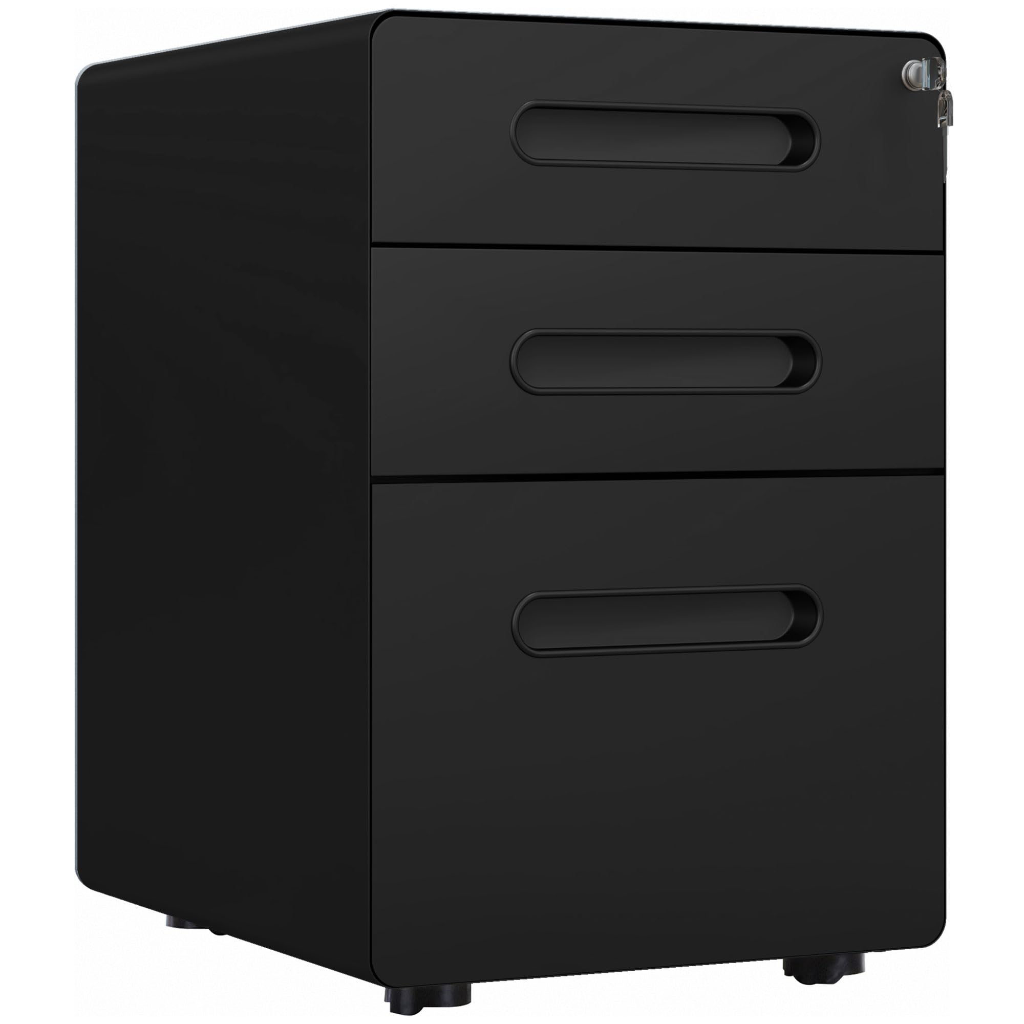 Vinsetto Metal Mobile Filing Cabinet with 3 Drawers and Lock, Under Desk Vertical File Cabinet on Wheels for Legal, A4, Letter Size for Home Office, Black