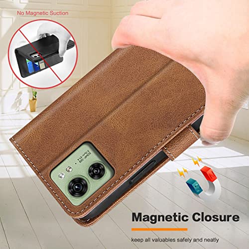 GoodcAcy for Motorola Edge 40 Case Leather Wallet Book Flip Folio Stand View Magnetic Closure with Card Slots Cover Case Compatible with Motorola Edge 40 (Brown) - Image 4