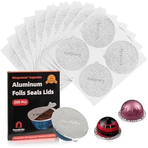 Fanativita Universal Aluminum Foil Seal Lids for Nespresso Pods Vertuo, Compatible with Nespresso Vertuo Reusable Pods, 200Pcs Coffee Pods Lids (62mm) Cover