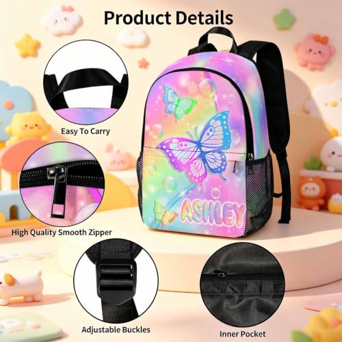 Image of Custom Girls Backpack for Kids Personalized Backpacks Set Back to School | Kid Customized Toddler Backpack for Girl with Lunch Bag Book Bag Kindergarten Prek Preschool Gifts Black Rainbow Butterfly
