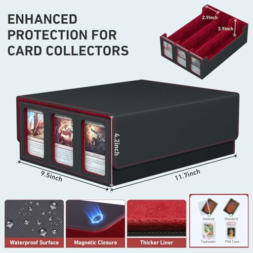 Image of 3-Row Trading Card Storage Box, Bulk Cards Case for 2400+ Mtg tcg Magic Playing Game Card Organizer, Commander Deck Box with 3 Supports & 24 Dividers