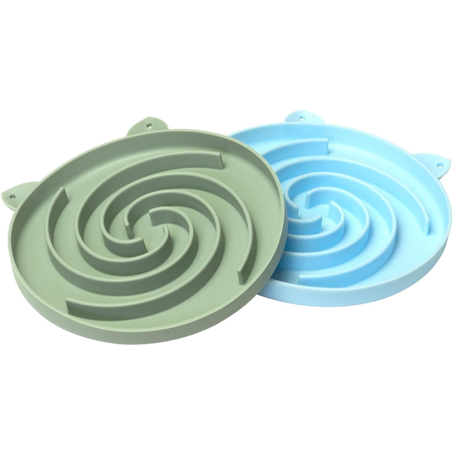 Zheigaoxea 2Pcs Silicone Slow Feeder Cat Bowl Puzzle Feeder Cat,Slow Feeding cat Bowl Suitable for All Dry and Wet Foods,Easy to Clean Silicone Bowls (Green and Blue)