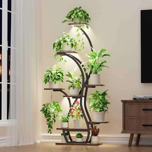 EVAWOO Plant Stand Indoor with Grow Lights - 8 Tiered Corner Plan...