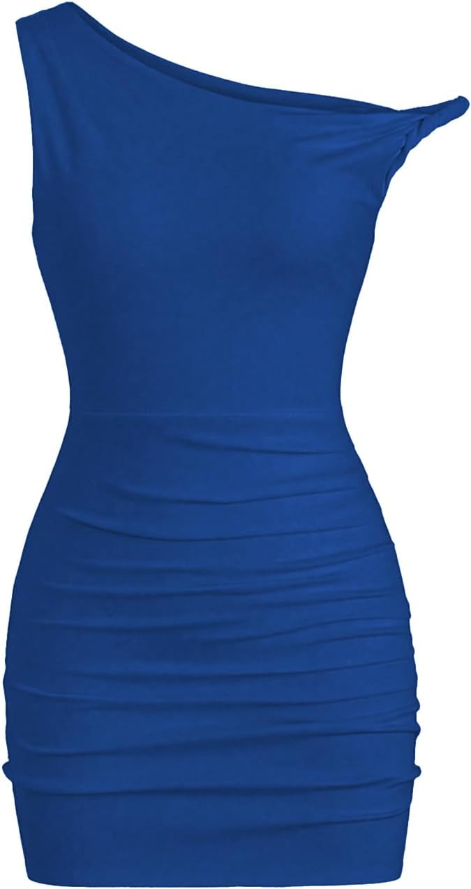 SOLY HUX Women's Summer Mini Dresses Off The Shoulder Ruched Bodycon Graduation Dress Sexy Going Out Party Club Outfits