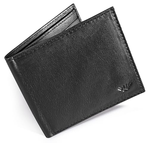 Image of Leather Wallet for Men, Gifts for Men, Handcrafted Minimalist Mens Slim Bifold Wallet, Anti-Theft RFID Blocking Wallet for Men's, Bi-fold -Black