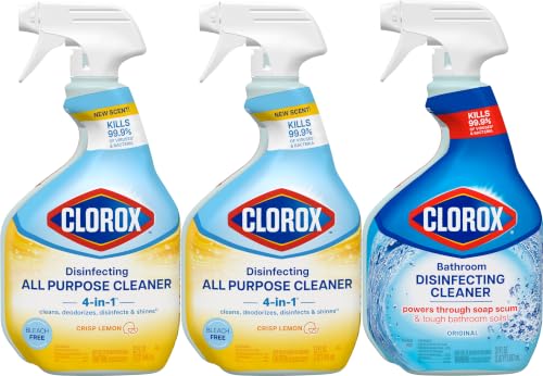Clorox Disinfecting Cleaner Pack, 32 fl. oz., 3 Pack | All-Purpose Cleaner and Bathroom Cleaner Pack, Bleach Free, Household Essentials, Cleans Dirt and Grime Off Most Surfaces