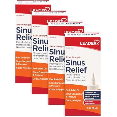 Leader Extra Strength Sinus Relief, Fast Acting, Sinus Decongestant, Nasal Congestion Relief Spray, Cold & Allergy 30 mL Bottle (Pack of 4) Cover