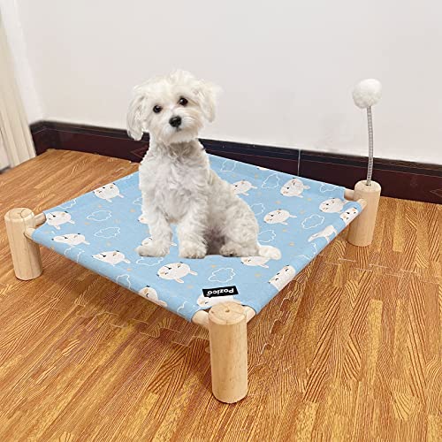 Pozico Cat Hammock Bed Wooden Elevated Cat Bed Removable Washable Pet Sleeping Bed ，Removable And Easy To Carry，With Spring Ball Toys (Blue Rabbit, Cat Bed) #TOP3