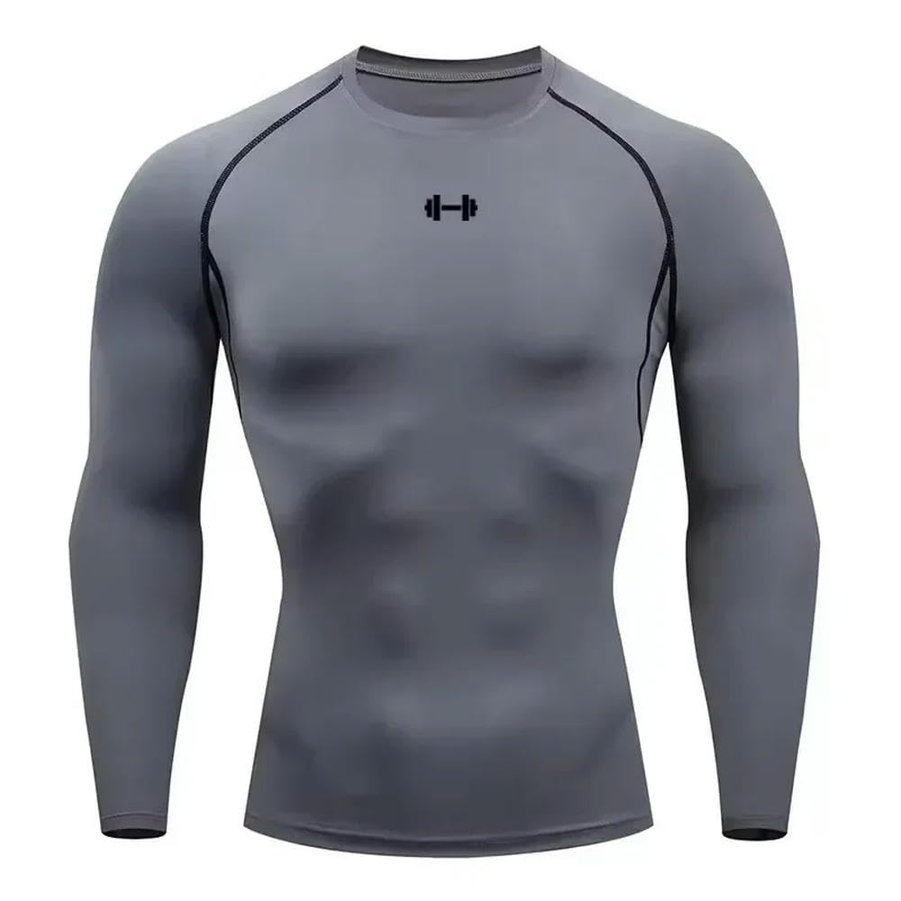 DYRBF - Camiseta de compresión para hombre, ropa deportiva de verano, camiseta para correr, elástica, de secado rápido, para deportes, gimnasio, entrenamiento