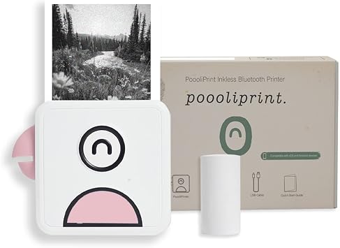 Poooliprint L1 Inkless Pocket Printer - Mini Phone Bluetooth Portable Poooli Thermal Printer for iOS + Android Print Sticky Photos, Labels, Notes, Lists for Journal, Pink