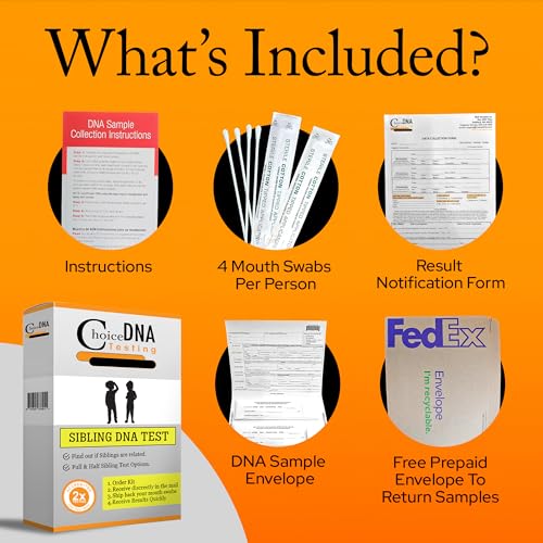 Choice DNA Full or Half Sibling DNA Test Home Kit, Sibling DNA Testing Kit with 4 Swabs Per Person, DNA Kit with All Lab Fees Included, Results in 2-6 Business Days
