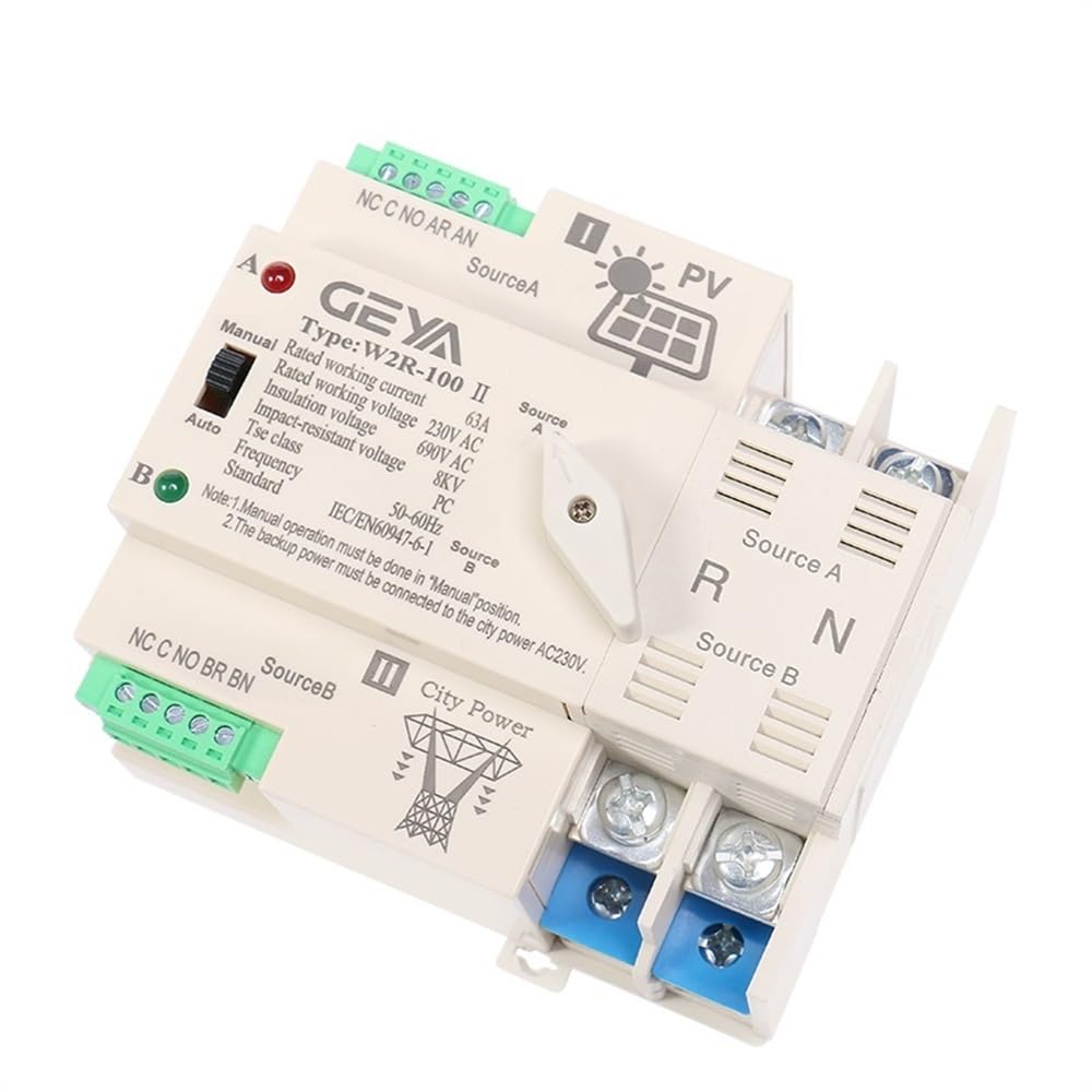 Diferencial Auto Rearmable Interruptor de transferencia automática energía solar 2P 3P 4P 63A AC220V ATS PV System Power to City(PV 110V,4P 100A)