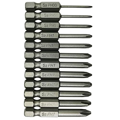LEROM Phillips Cross Screwdriver Bits, 12Pcs 1/4 Hex Shank Magnetic Cross Phillips Screw Head Screwdriver Bits Electric Screwdriver Set Power Tools | 2 inch length