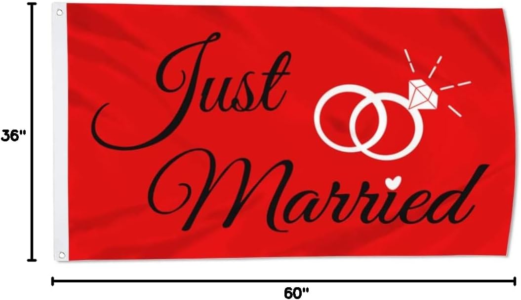 Just Married Flag Banner Outdoor Indoor Decoration Flag 3x5Feet Double Stitched Polyester with Brass Grommets (red) - Image 5