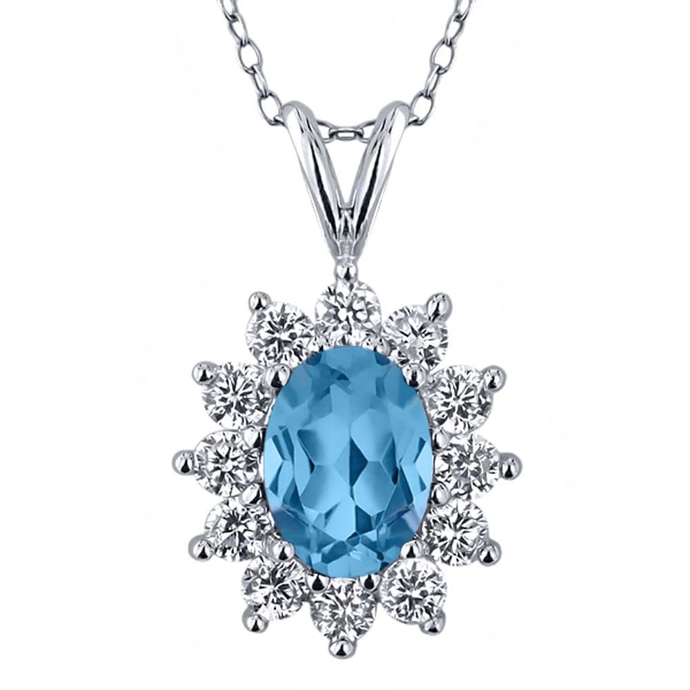 Gem Stone King 1.50 Ct Swiss Blue Topaz 925 Sterling Silver Pendant with 18 inches Silver Chain