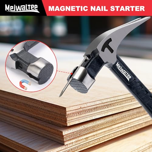Meiwaltee 20 oz Heavy Duty One-piece Forged Hammer, Straight Claw Hammer with Magnetic Nail Holder, Rip Claw Hammer with Milled Face & Shock-Absorbing Reduction Grip - Thumbnail 5