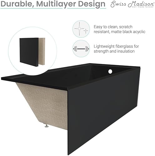 Vista 126 de Swiss Madison Well Made Forever SM-AB540MB Voltaire - Bañera de alcoba con faldón, 60 x 30 pulgadas, negro mate Mate negro