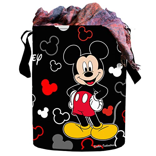 Image of Kuber Industries Disney Print Round Waterproof Cotton Laundry Bag, Toy Storage, Laundry Basket Organizer 45 L (Black)-KUBMART11620, Standard