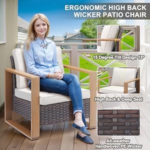 Patio wicker chairs set of 2 350 lbs weight capacity wicker outdoor club chair set with metal wide armrests for porch deck sunroom backyard  urban country home decor