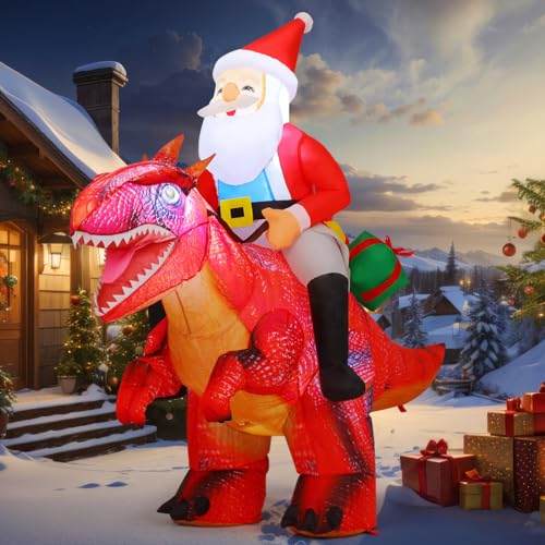 Aufblasbarer Weihnachtsmann auf Dinosaurier – 150 cm