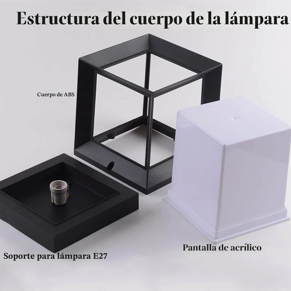 Moderno LED Farola de Jardín Blanca Cálida, Clasica Cuadrada Luces de Camino Impermeable, E27 Acrílico Lámparas de Cabeza de Columna con Base, Luz de Paisaje Para Valla,M