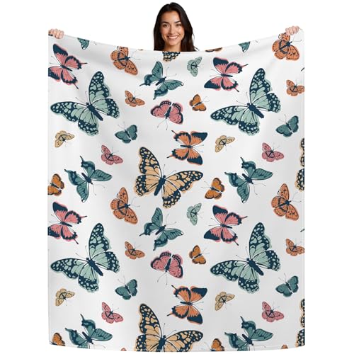 Butterfly - Themed Soft Flannel Blanket Lightweight Decor for Home Great Gift for All Seasons for Women Girls and Lovers of Butterflies (50x60)