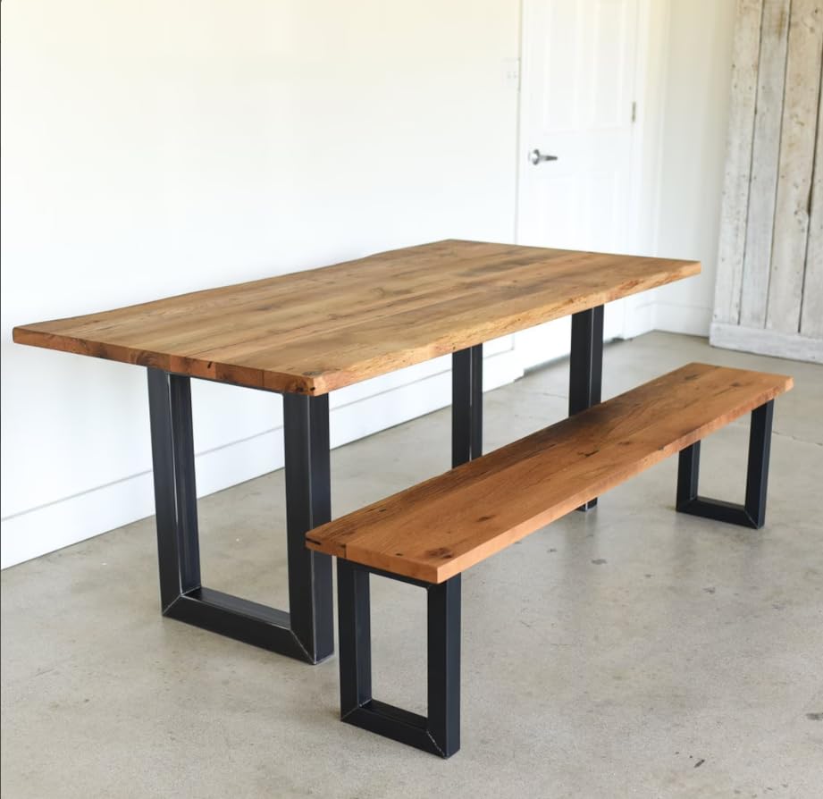 Image of REDWOOD Metal Bucks Live Edge Dining Table /Solid Sheesham Wood Industrial Kitchen Table with Metal Legs, Teak